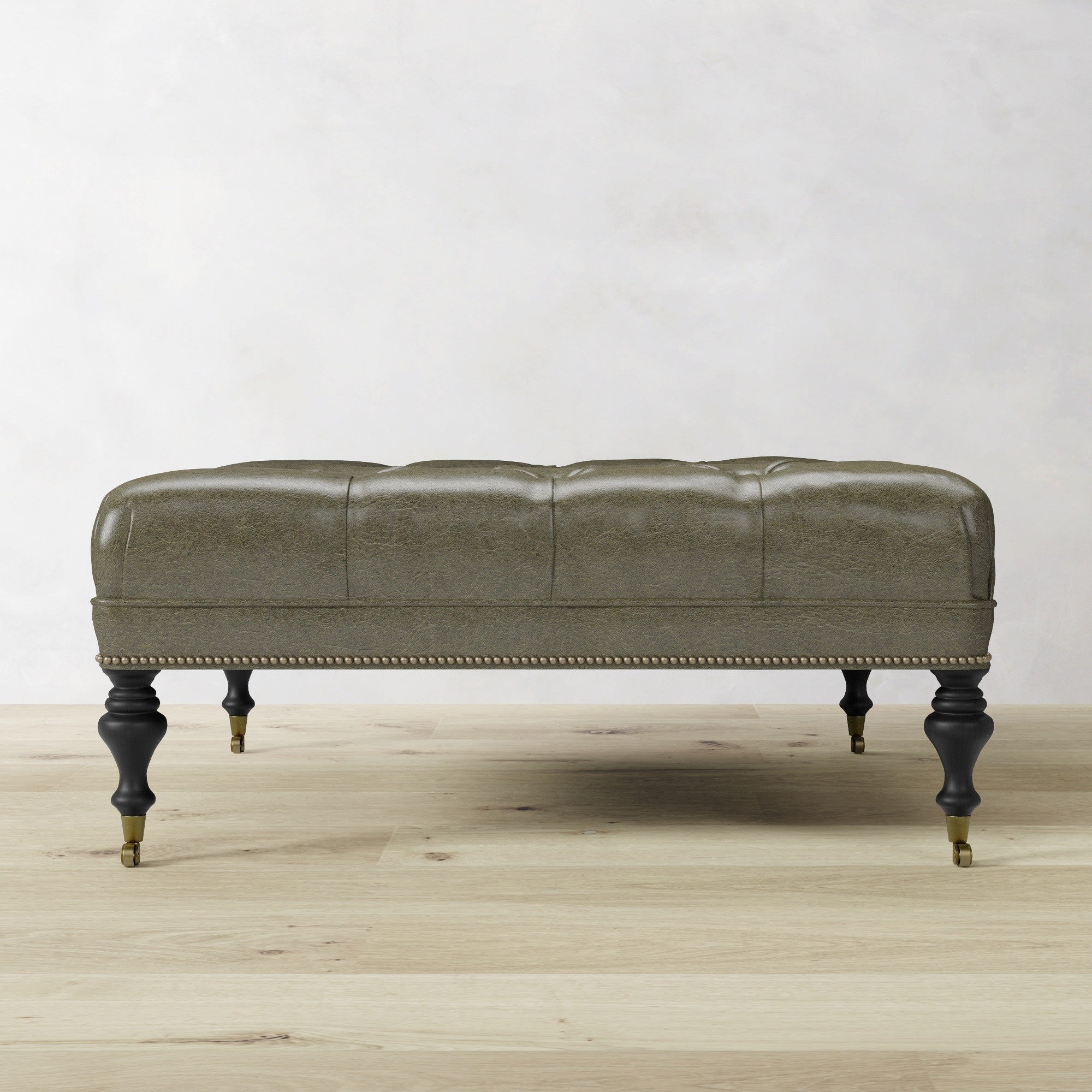 Fairfax Square Ottoman, Turned Leg with Tufted Top