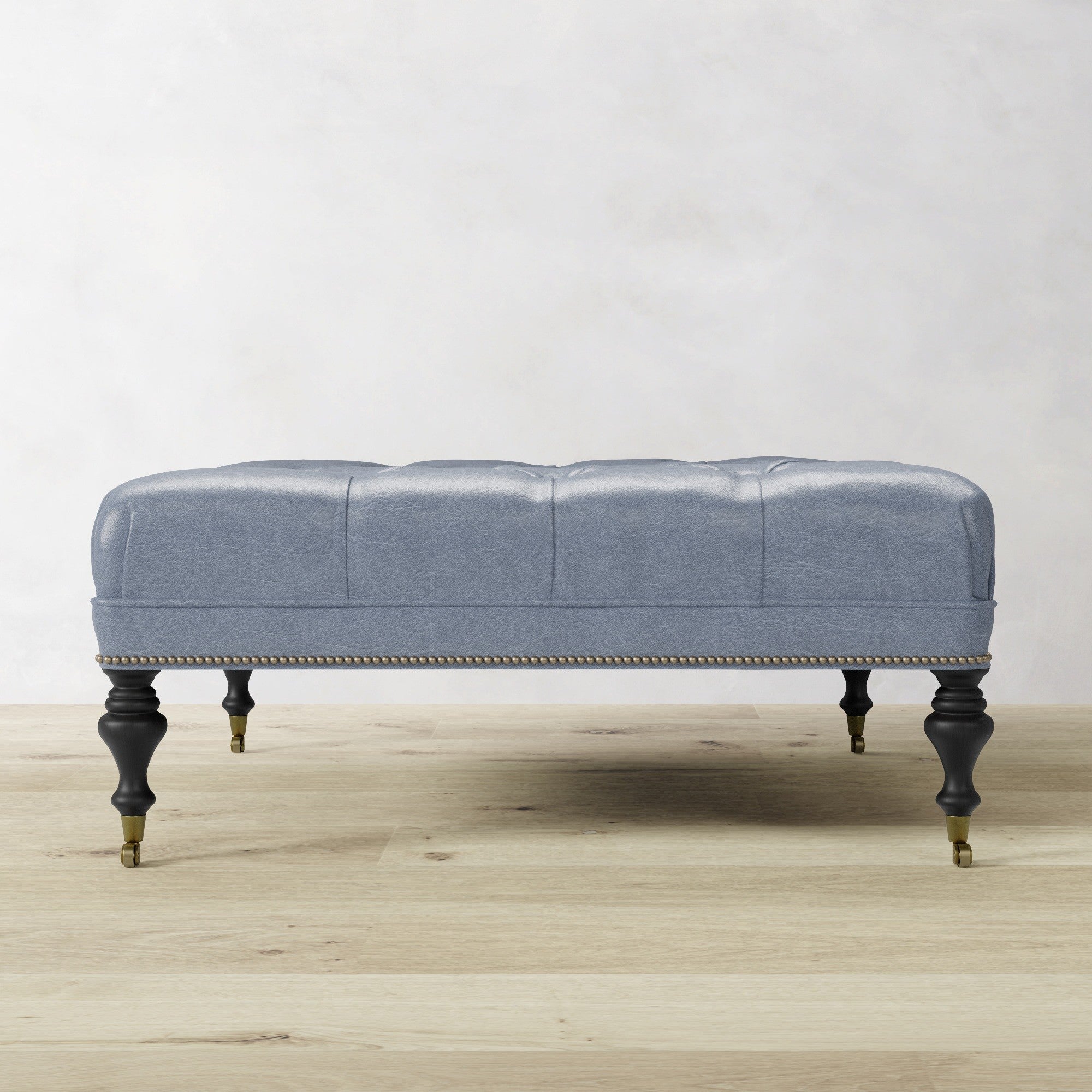 Fairfax Square Ottoman, Turned Leg with Tufted Top