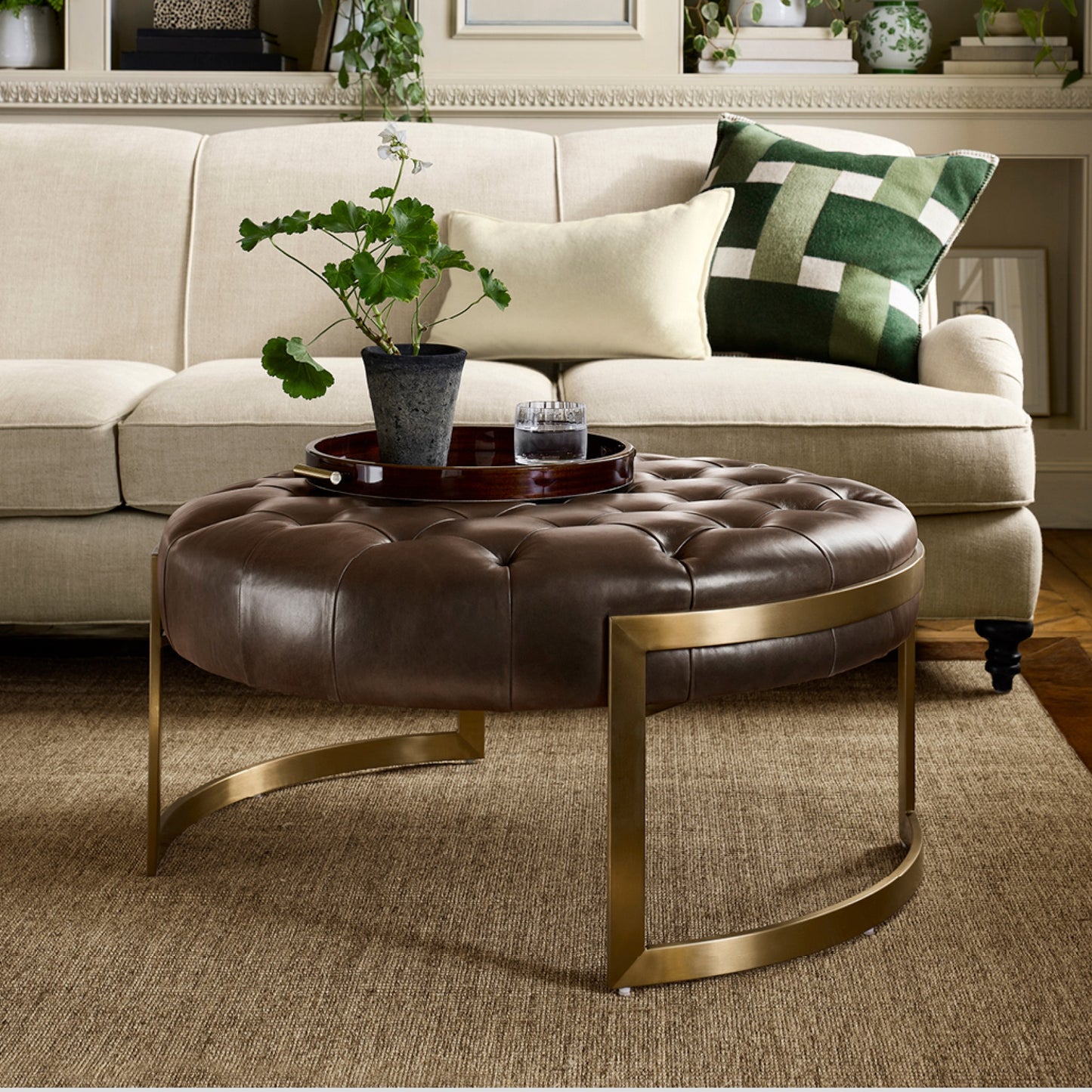 Mixed Material Round Ottoman (36.5")