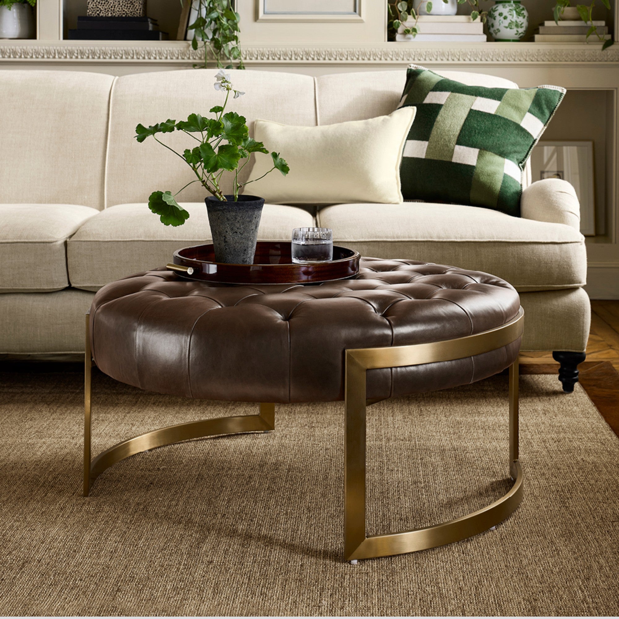 Mixed Material Round Ottoman (36.5")