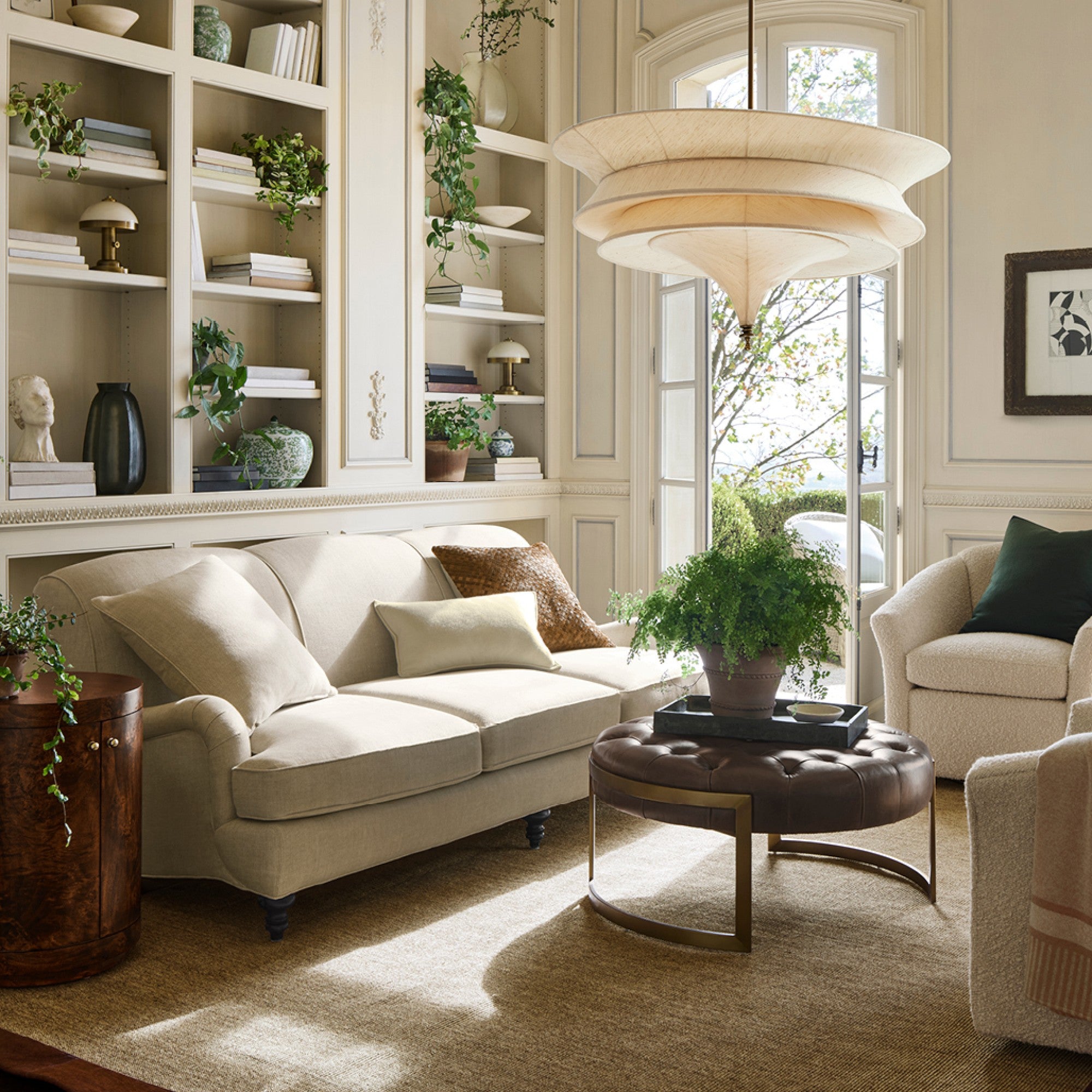 Mixed Material Round Ottoman (36.5")